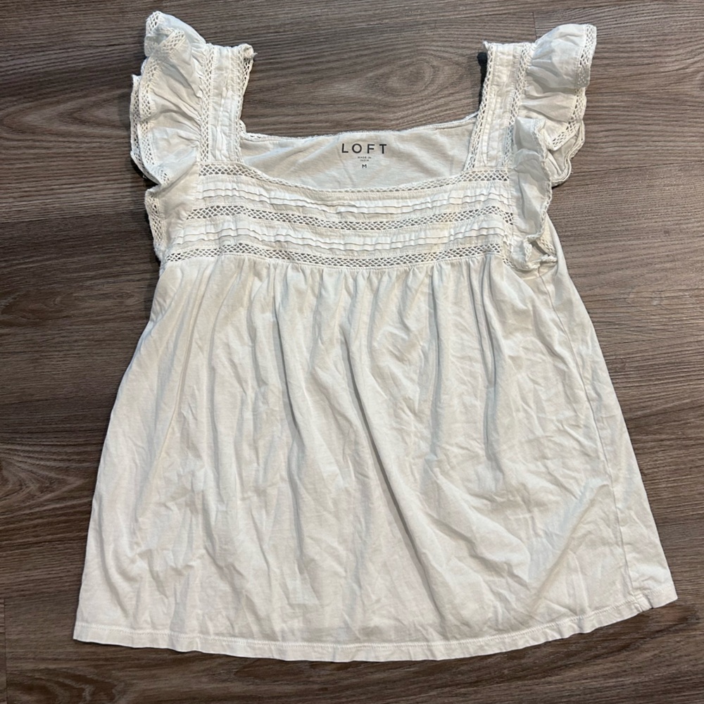 LOFT Cream Flutter Sleeve Blouse